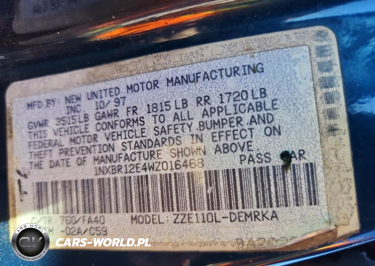1998 Toyota Corolla Ve VIN:1NXBR12E4WZ016468 - 13