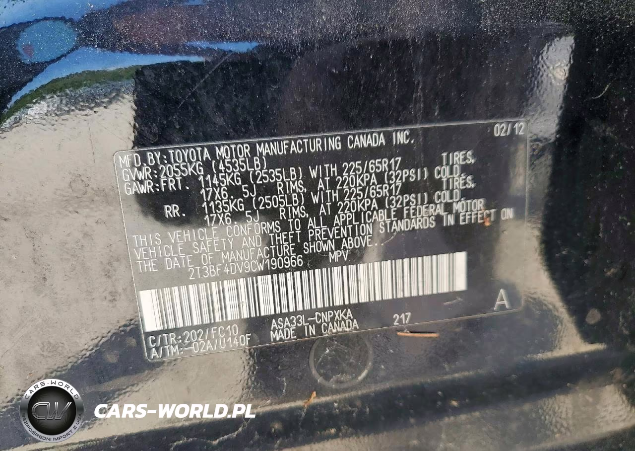 2012 Toyota Rav4 Base VIN:2T3BF4DV9CW190966 - 13