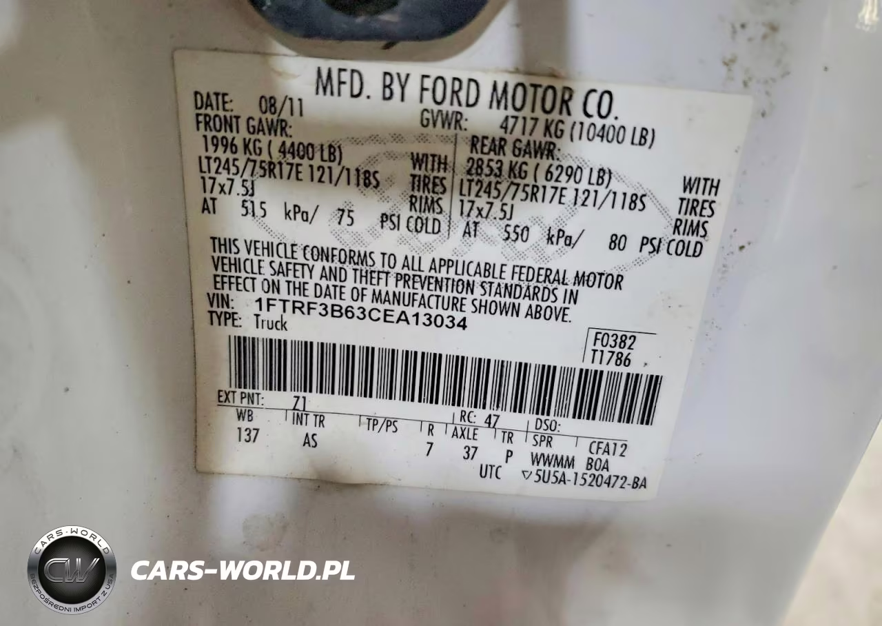 2012 Ford F350 Super Duty VIN:1FTRF3B63CEA13034 - 13