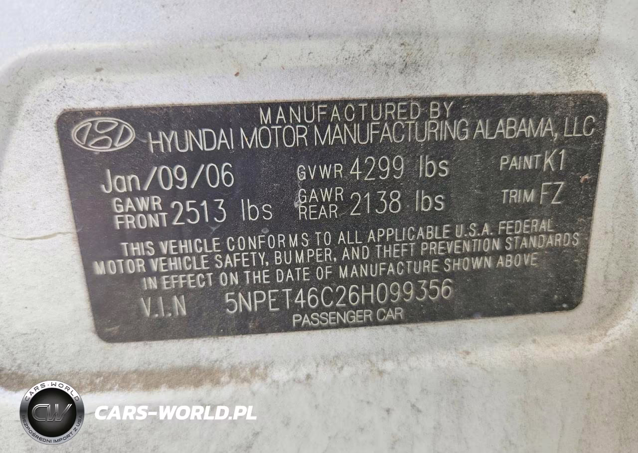 2006 Hyundai Sonata Gl VIN:5NPET46C26H099356 - 12