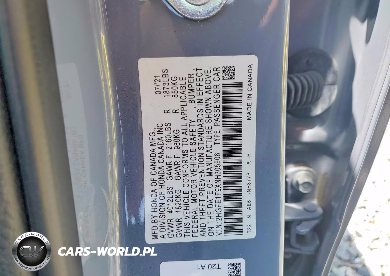 2022 Honda Civic Touring VIN:2HGFE1F9XNH305906 - 12