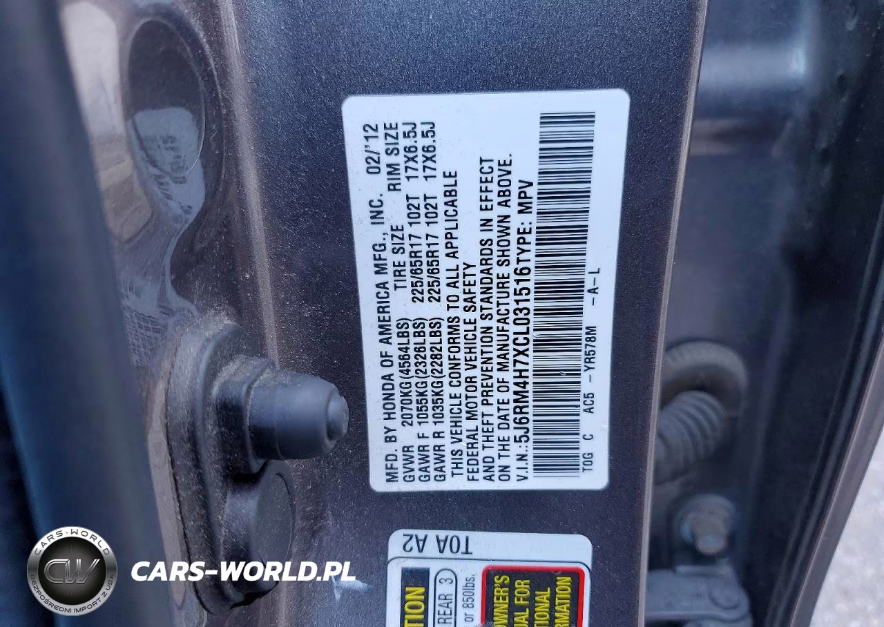 2012 Honda Cr-V Exl VIN:5J6RM4H7XCL031516 - 13