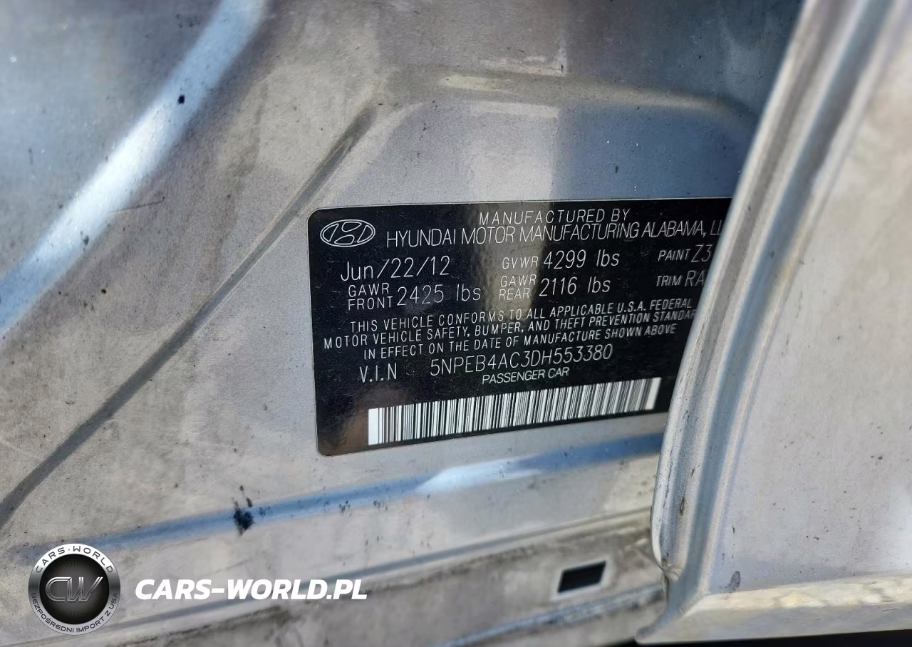 2013 Hyundai Sonata Gls VIN:5NPEB4AC3DH553380 - 12