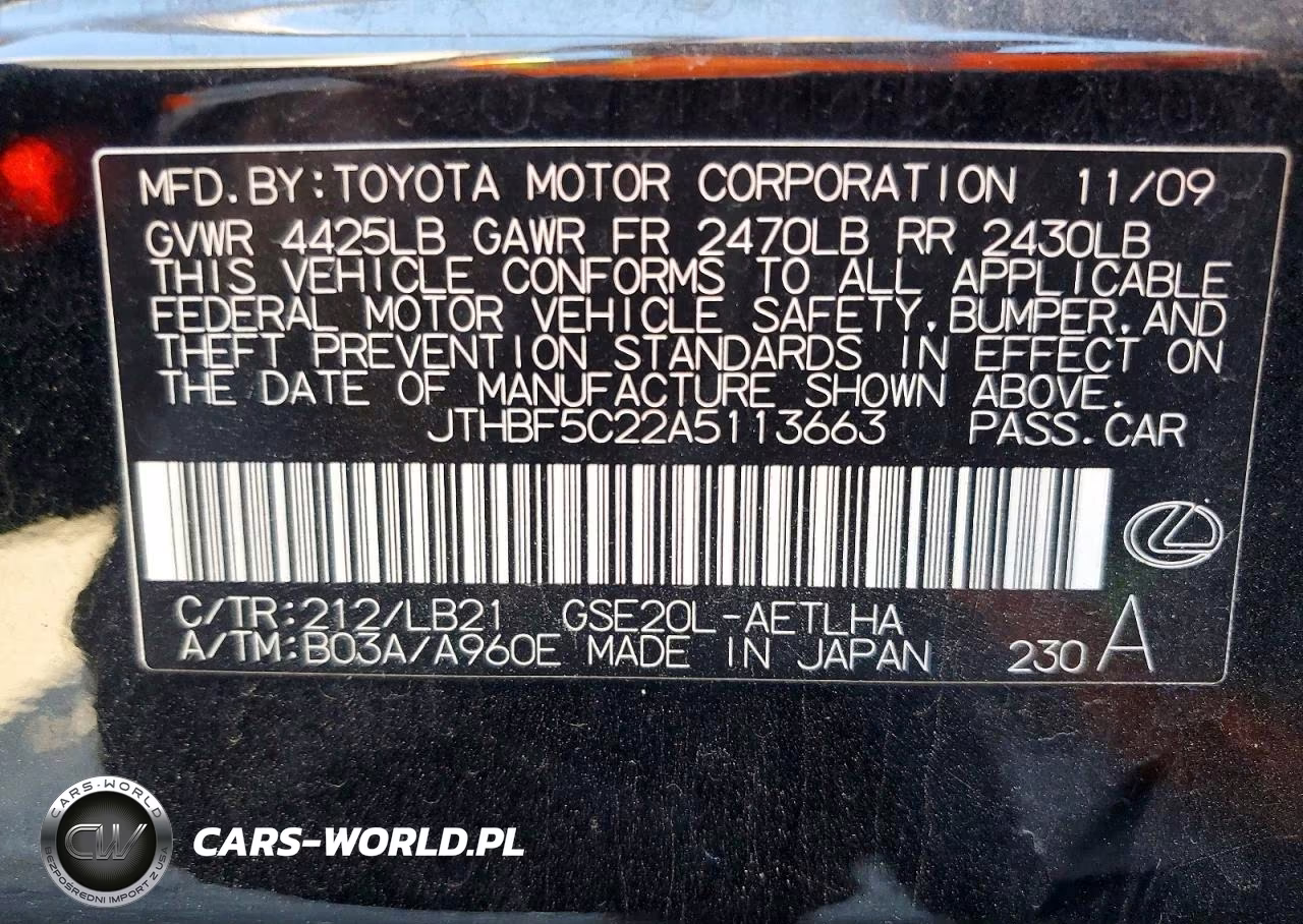 2010 Lexus Is 250 VIN:JTHBF5C22A5113663 - 12