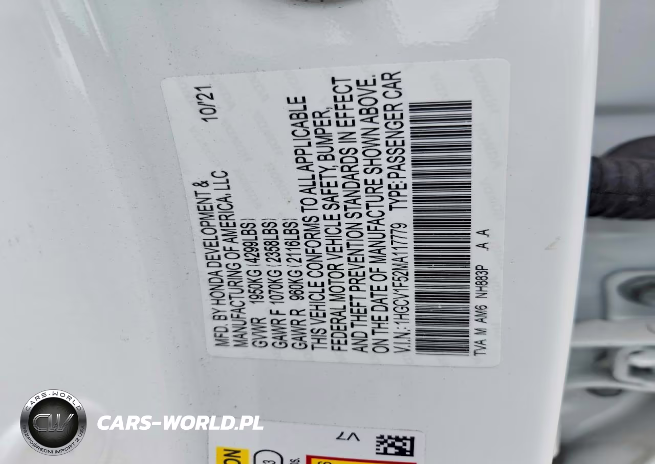 2021 Honda Accord Ex-L VIN:1HGCV1F52MA117779 - 12
