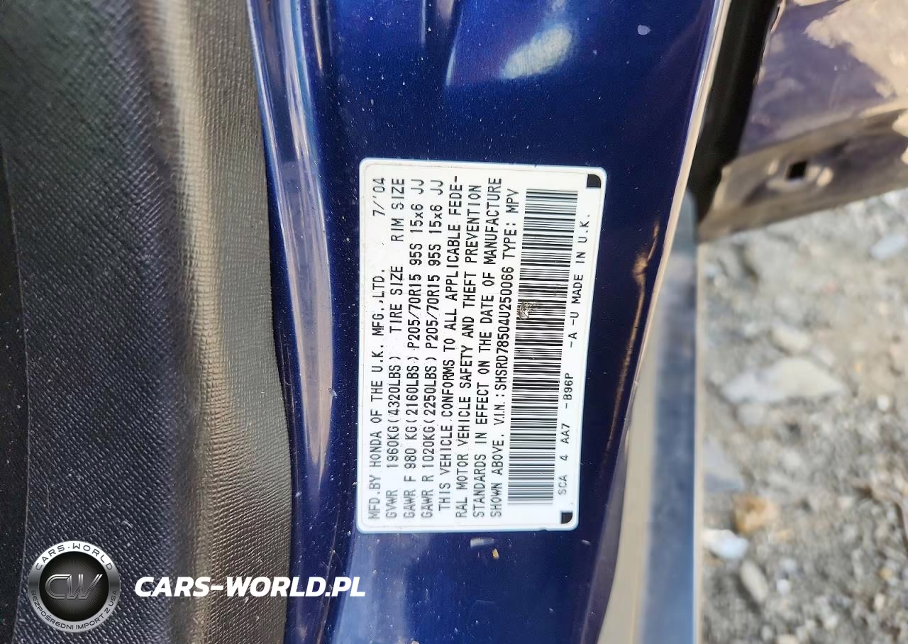2004 Honda Cr-V Lx VIN:SHSRD78504U250066 - 13