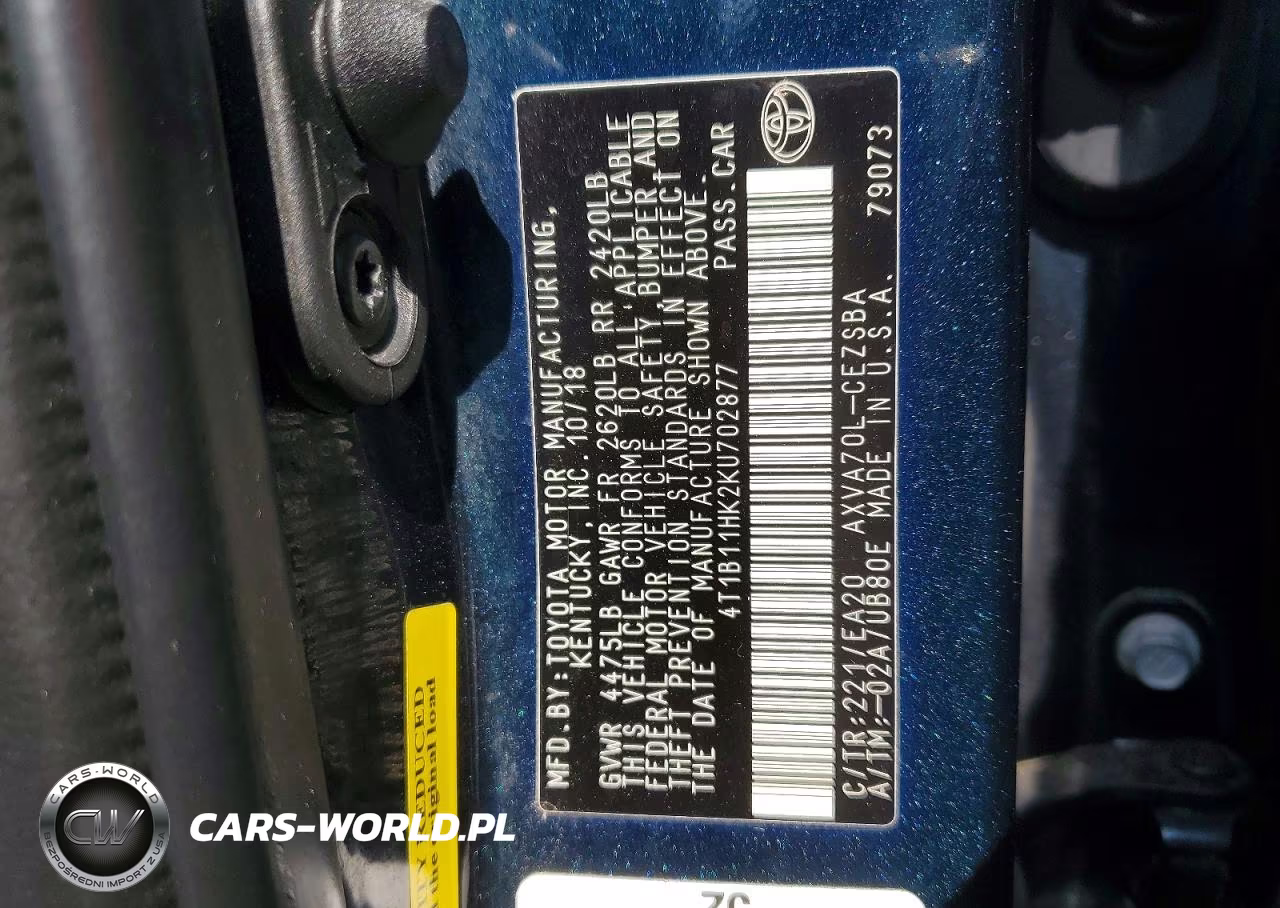 2019 Toyota Camry Se VIN:4T1B11HK2KU702877 - 12