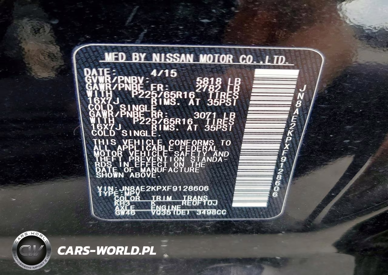 2015 Nissan Quest 3.5 Sv VIN:JN8AE2KPXF9128606 - 13