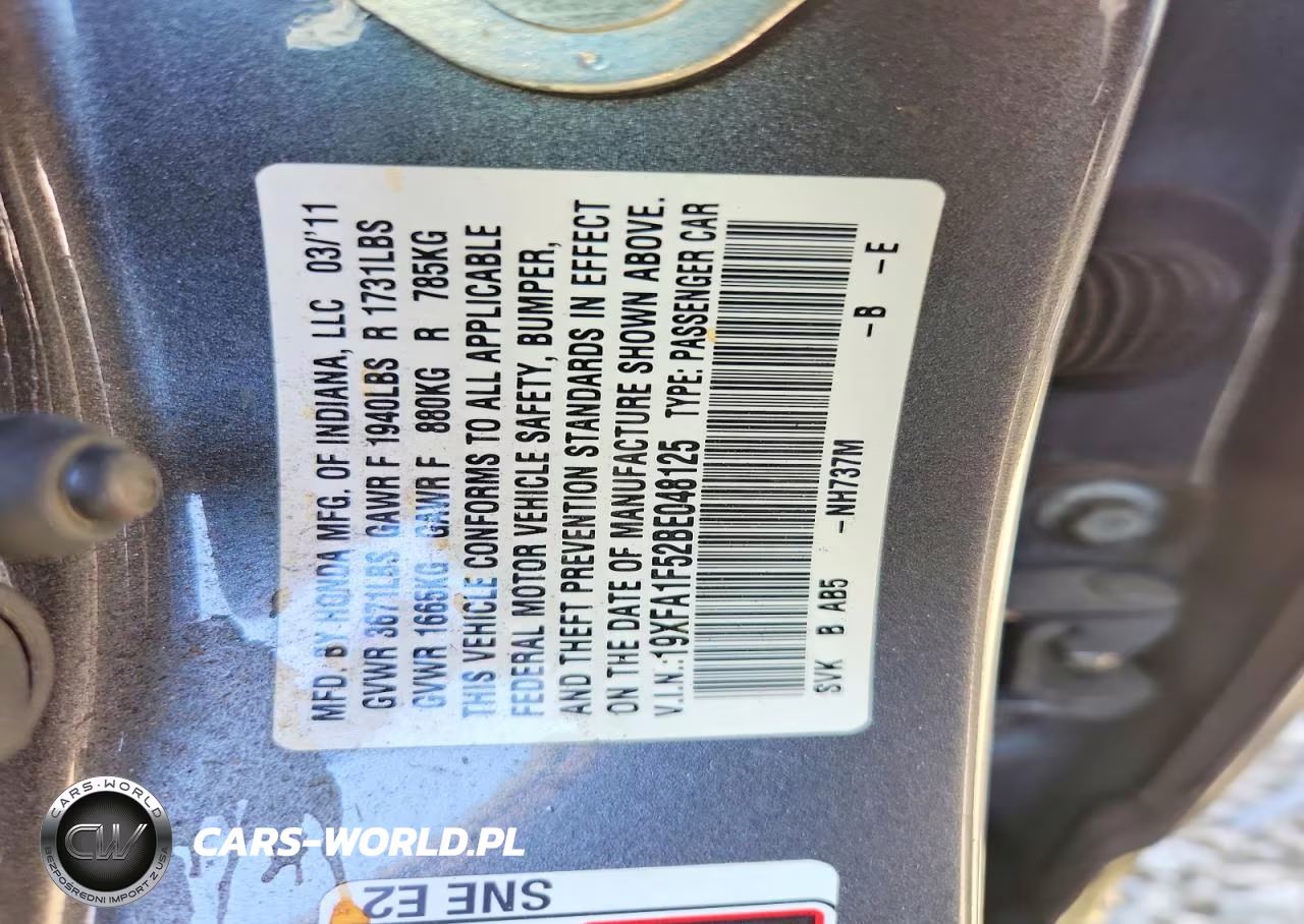 2011 Honda Civic Lx VIN:19XFA1F52BE048125 - 12
