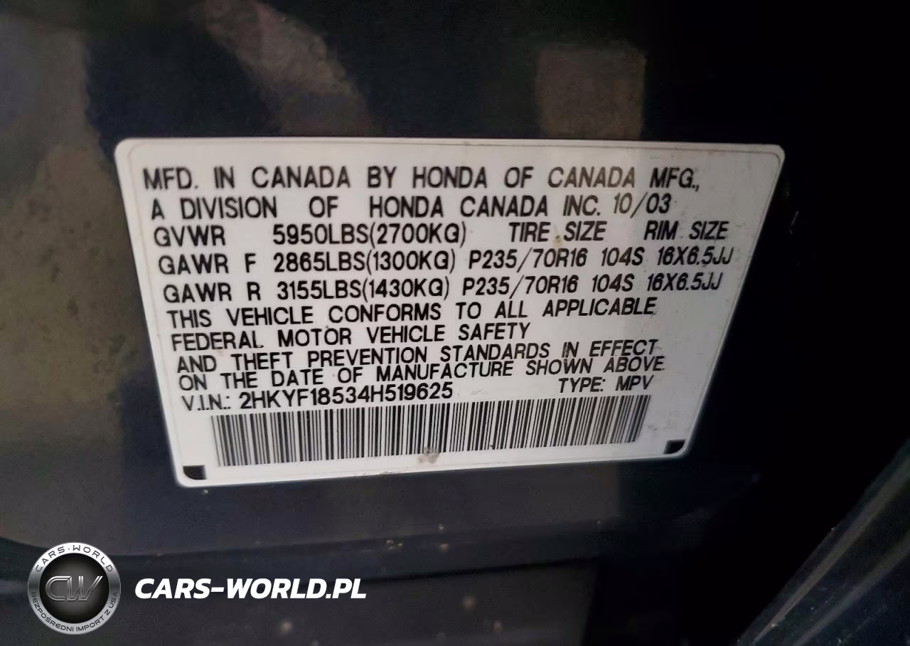 2004 Honda Pilot Exl VIN:2HKYF18534H519625 - 13
