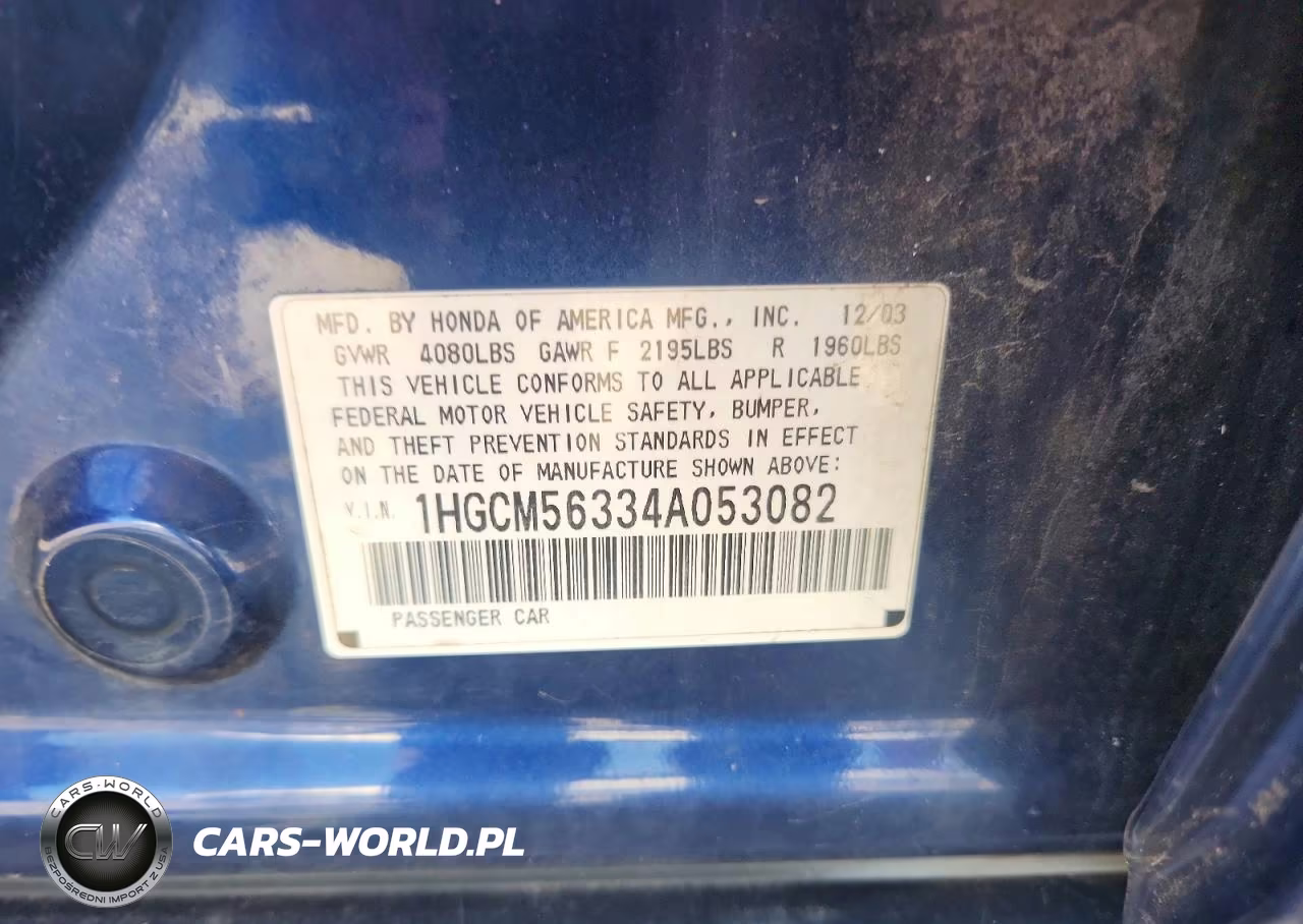 2004 Honda Accord Lx VIN:1HGCM56334A053082 - 12