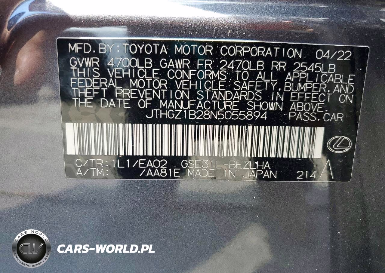 2022 Lexus Is 350 F Sport VIN:JTHGZ1B28N5055894 - 12