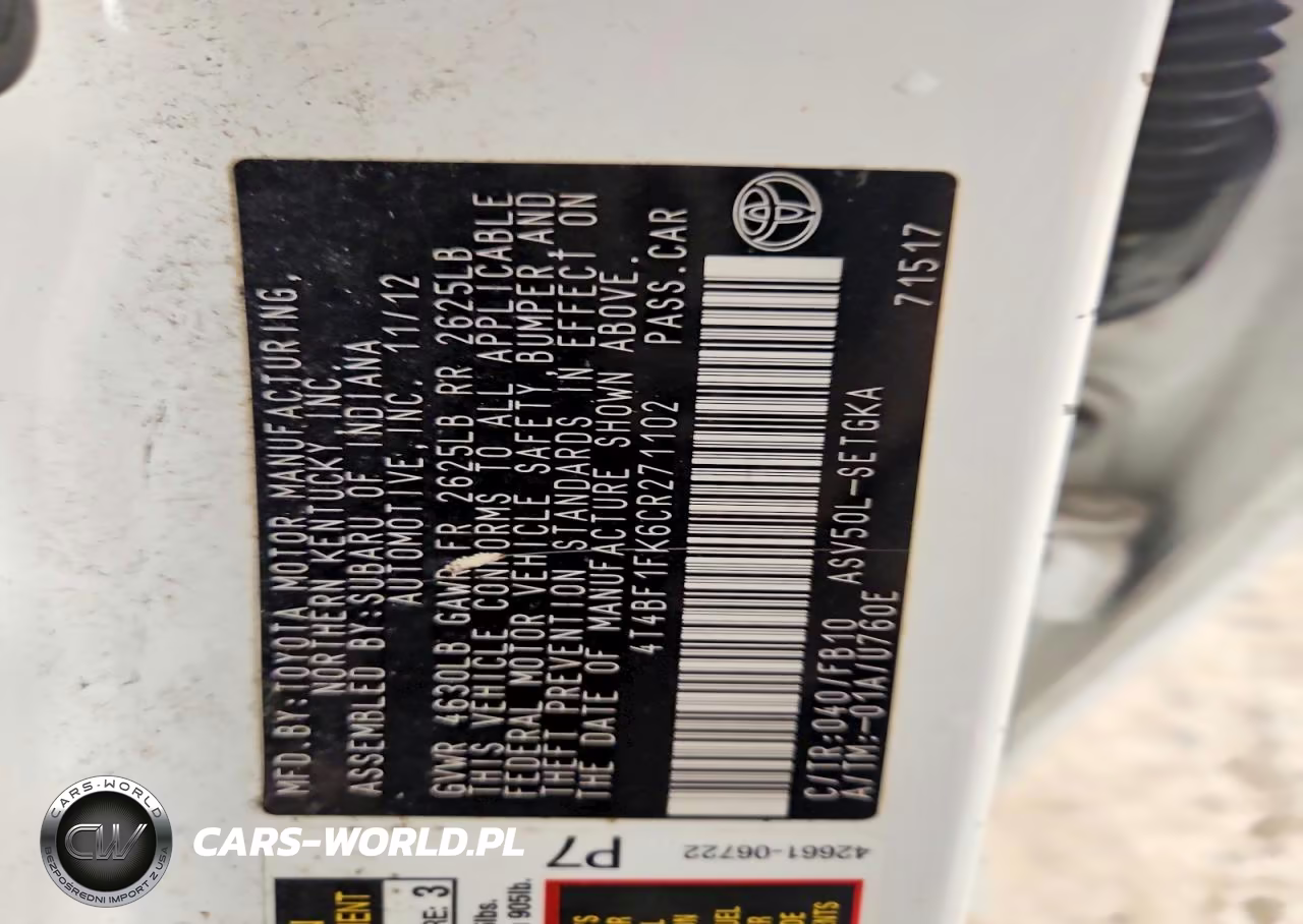 2012 Toyota Camry Xle VIN:4T4BF1FK6CR271102 - 12