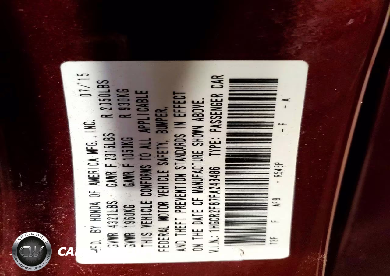 2015 Honda Accord Exl VIN:1HGCR2F87FA248486 - 12