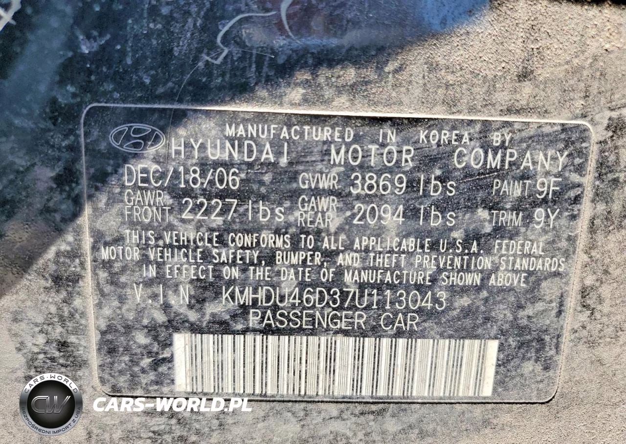 2007 Hyundai Elantra Gls VIN:KMHDU46D37U113043 - 12