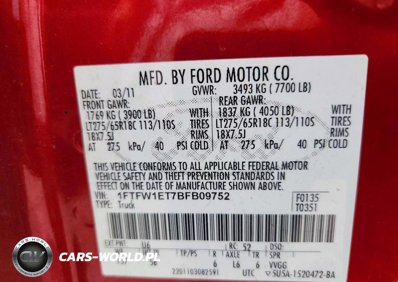 2011 Ford F150 Supercrew VIN:1FTFW1ET7BFB09752 - 12