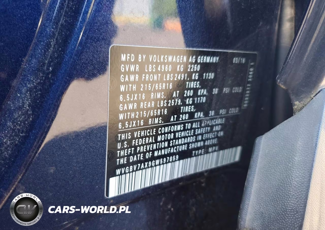 2016 Volkswagen Tiguan S VIN:WVGBV7AX9GW597859 - 12