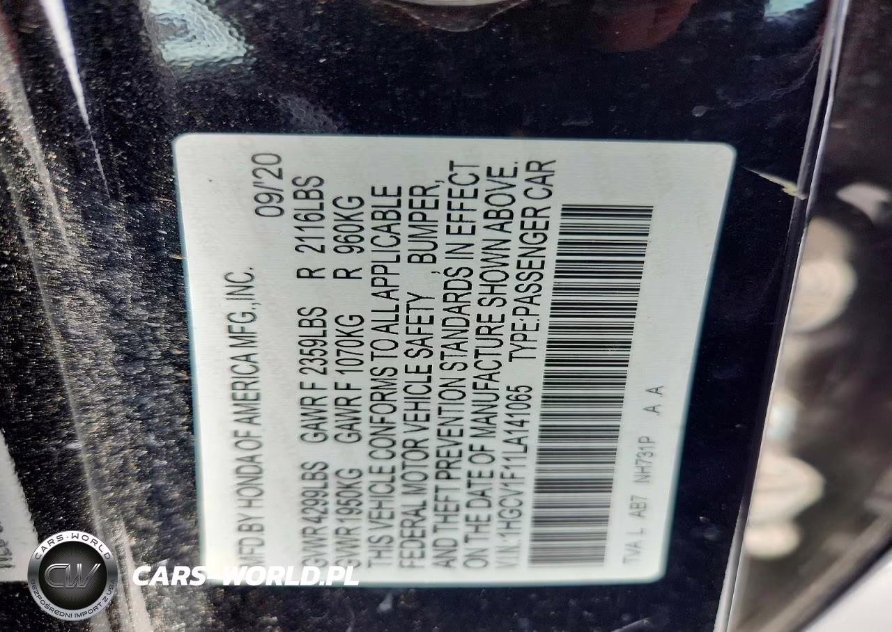 2020 Honda Accord Lx VIN:1HGCV1F11LA141065 - 12