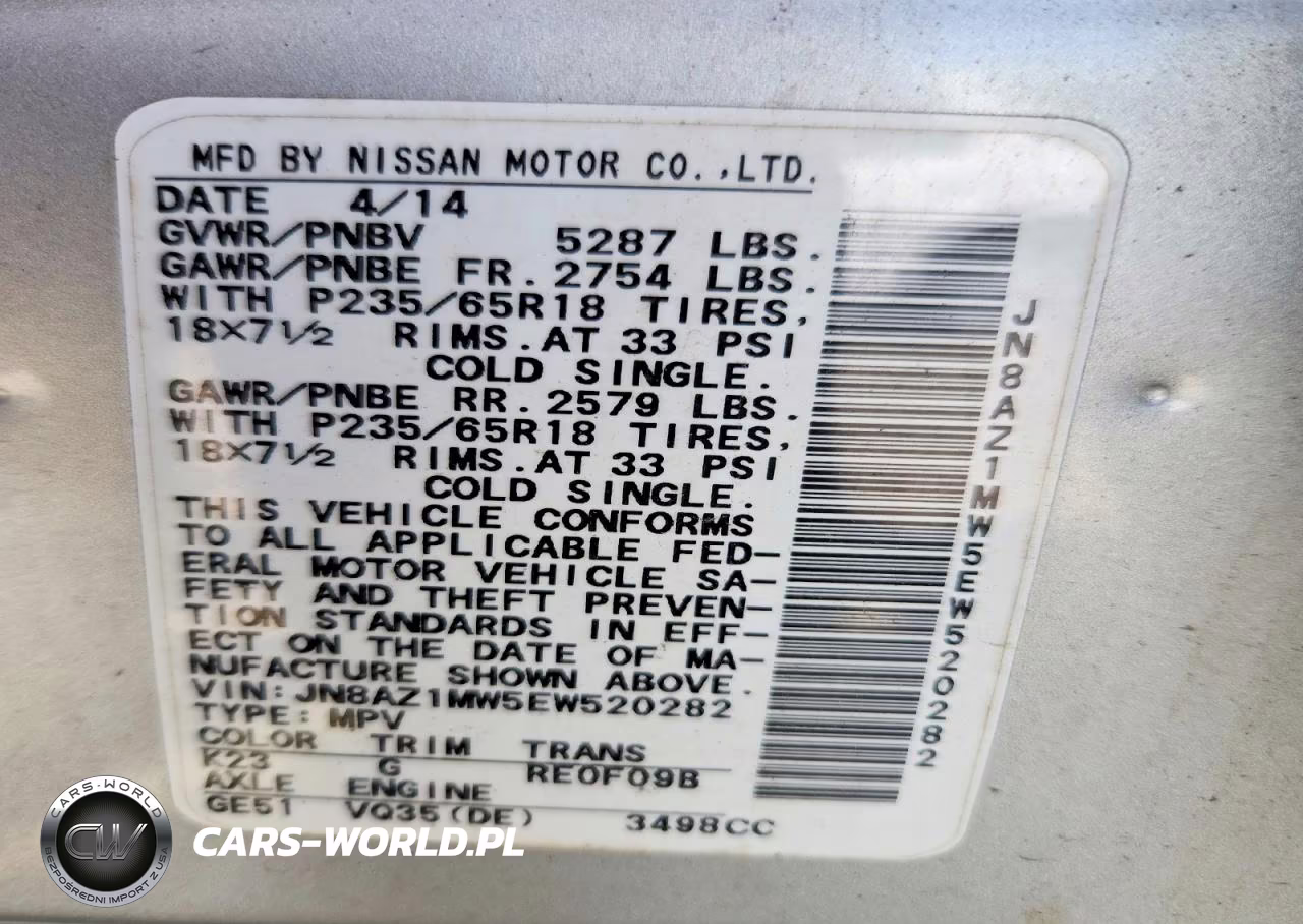 2014 Nissan Murano S VIN:JN8AZ1MW5EW520282 - 13
