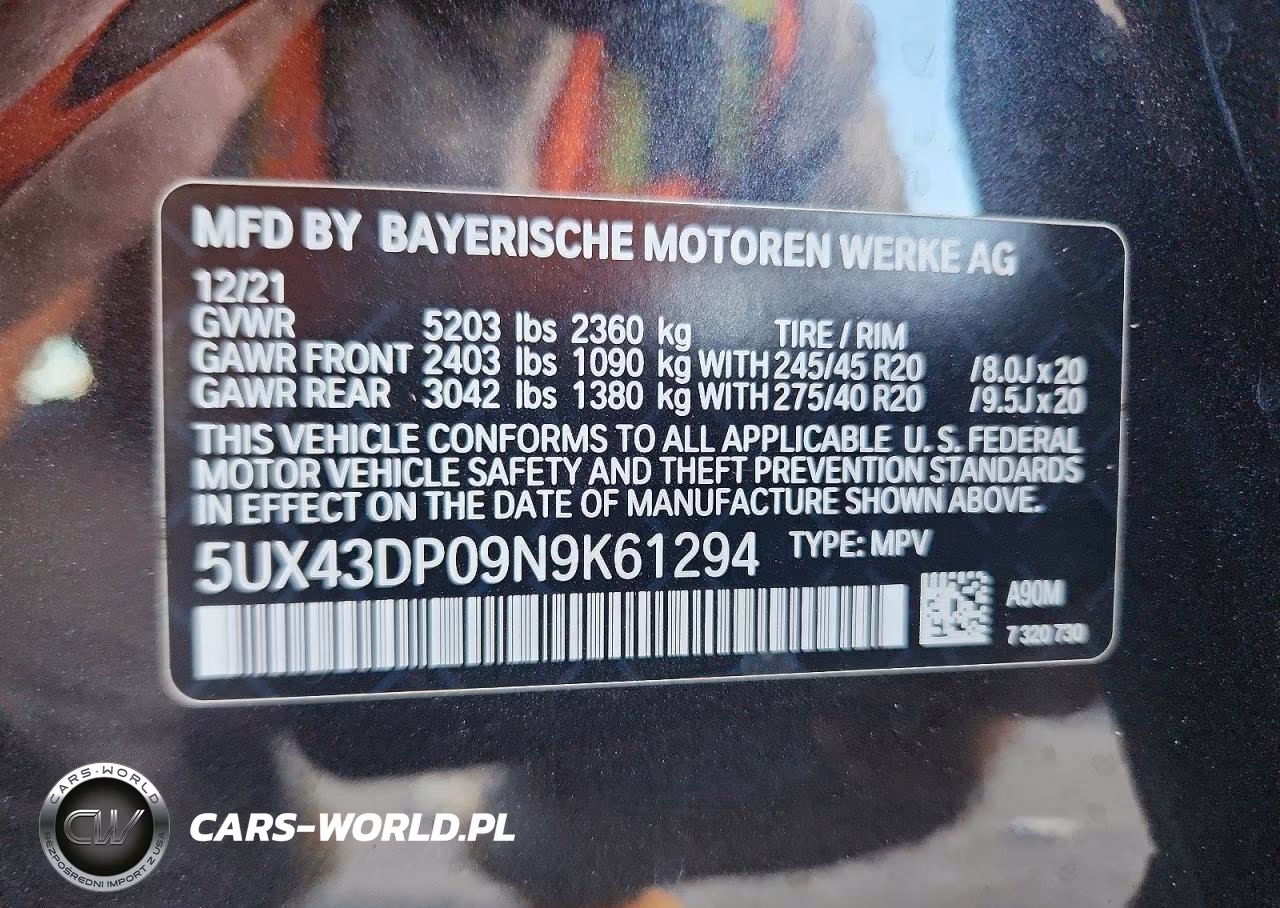 2022 BMW X3 Sdrive30I VIN:5UX43DP09N9K61294 - 13