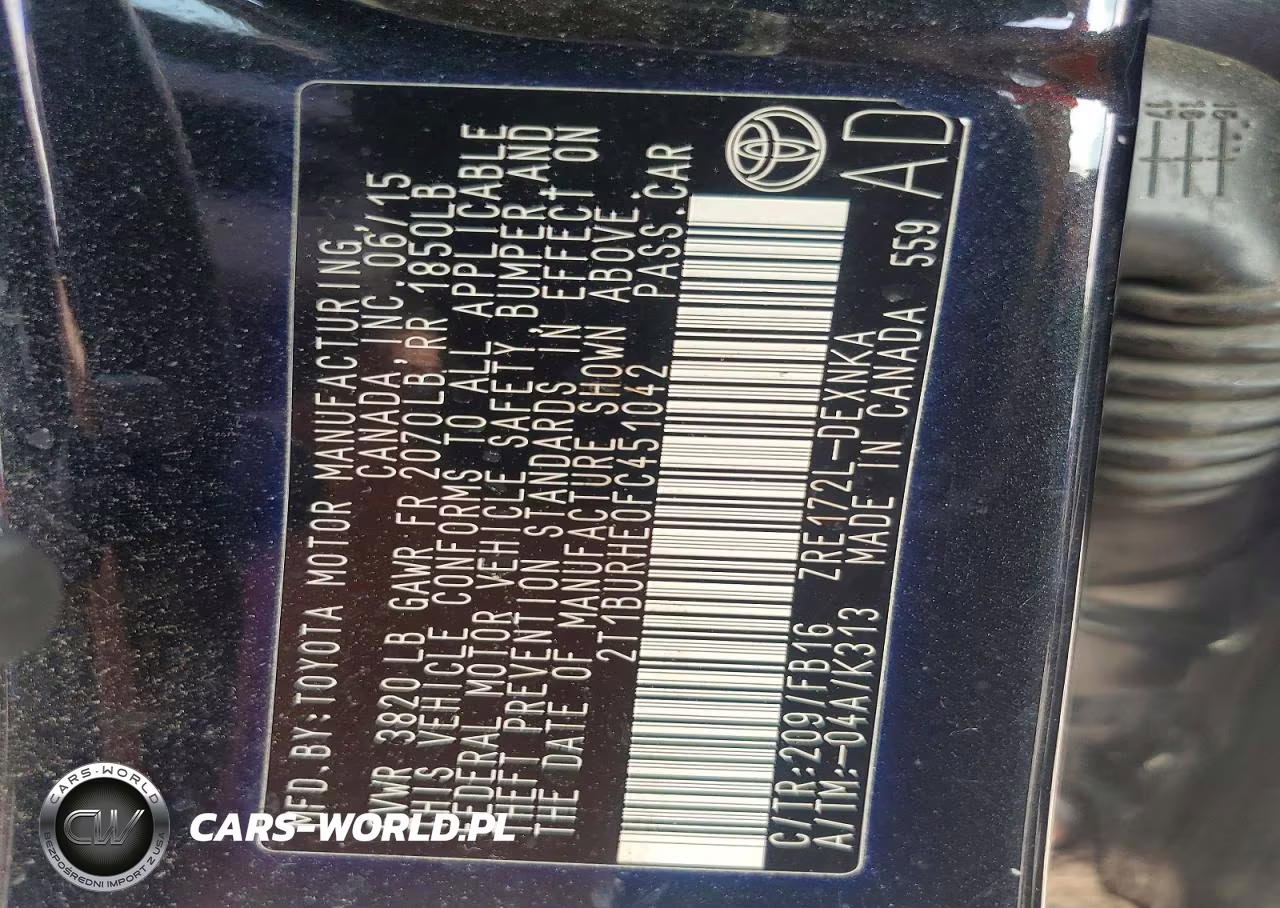 2015 Toyota Corolla Le VIN:2T1BURHE0FC451042 - 12