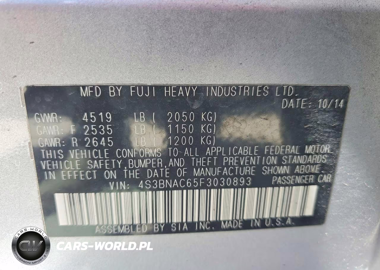 2015 Subaru Legacy 2.5I Premium VIN:4S3BNAC65F3030893 - 12