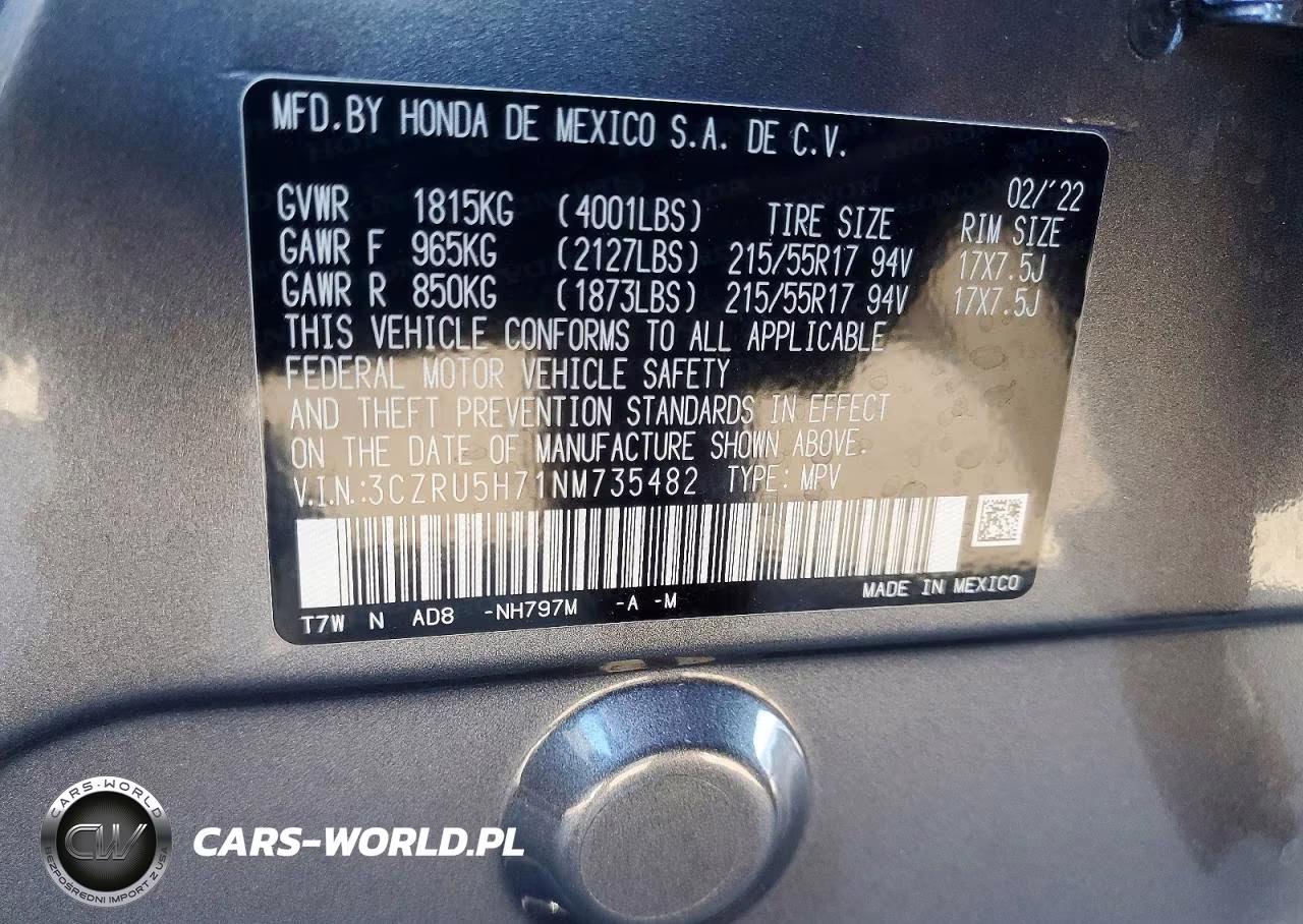 2022 Honda Hr-V Exl VIN:3CZRU5H71NM735482 - 13