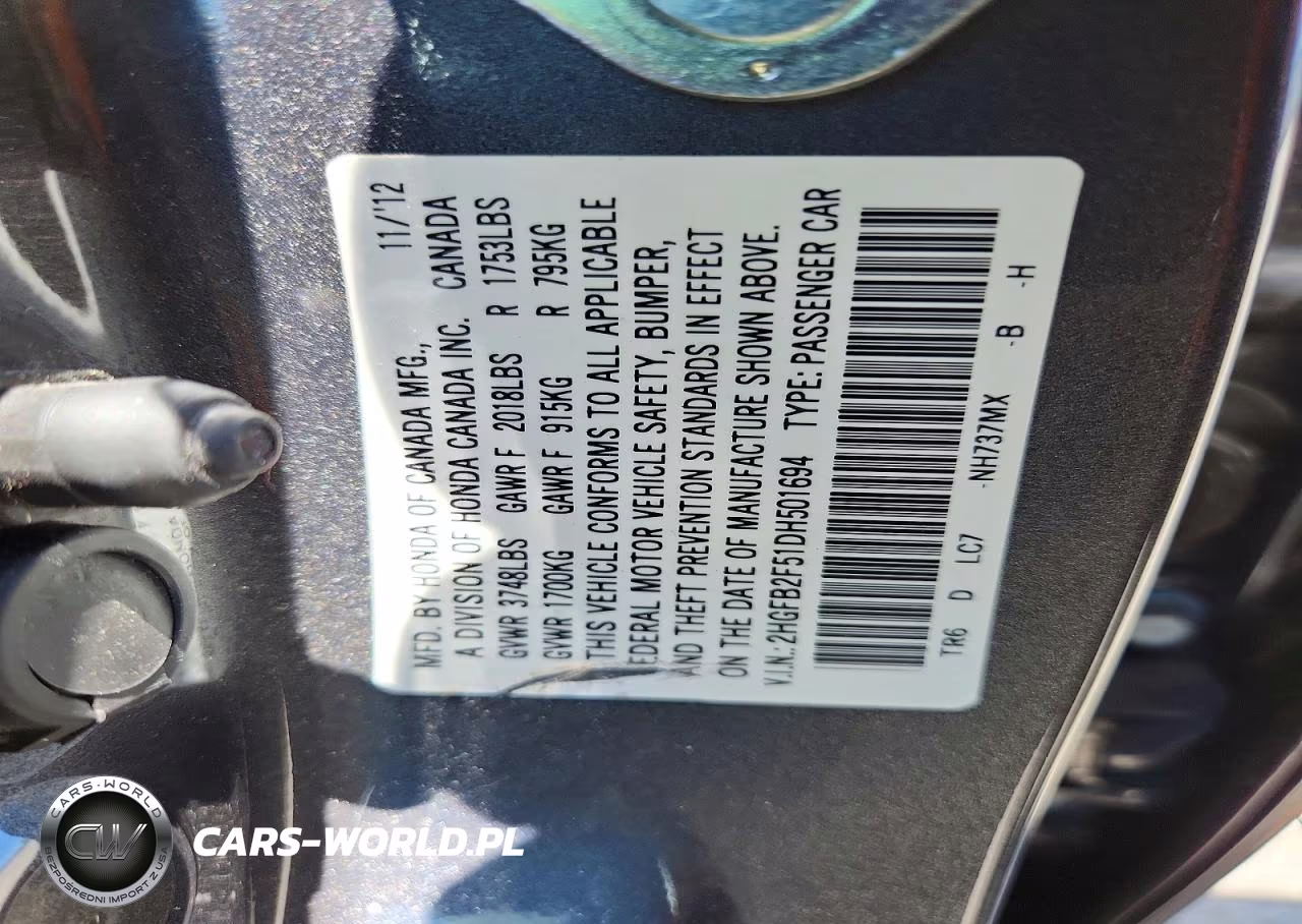 2013 Honda Civic Lx VIN:2HGFB2F51DH501694 - 12