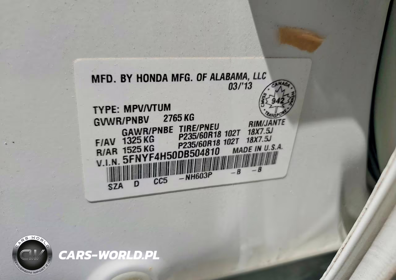 2013 Honda Pilot Ex-L VIN:5FNYF4H50DB504810 - 13