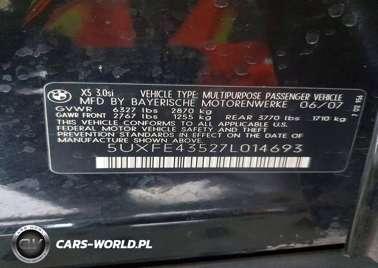 2007 BMW X5 3.0I VIN:5UXFE43527L014693 - 12