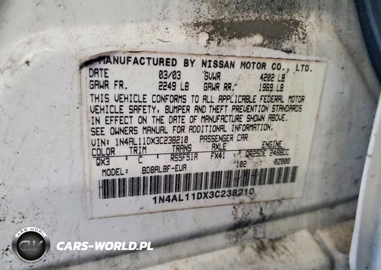 2003 Niss Altima VIN:1N4AL11DX3C238210 - 13