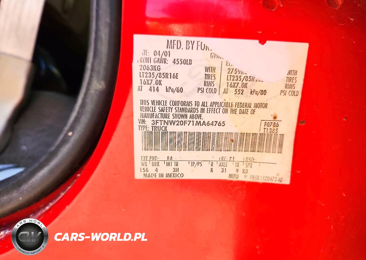 2001 Ford F250 Super Duty VIN:3FTNW20F71MA64765 - 12