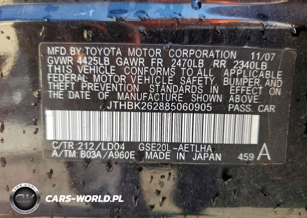 2008 Lexus Is 250 VIN:JTHBK262885060905 - 12