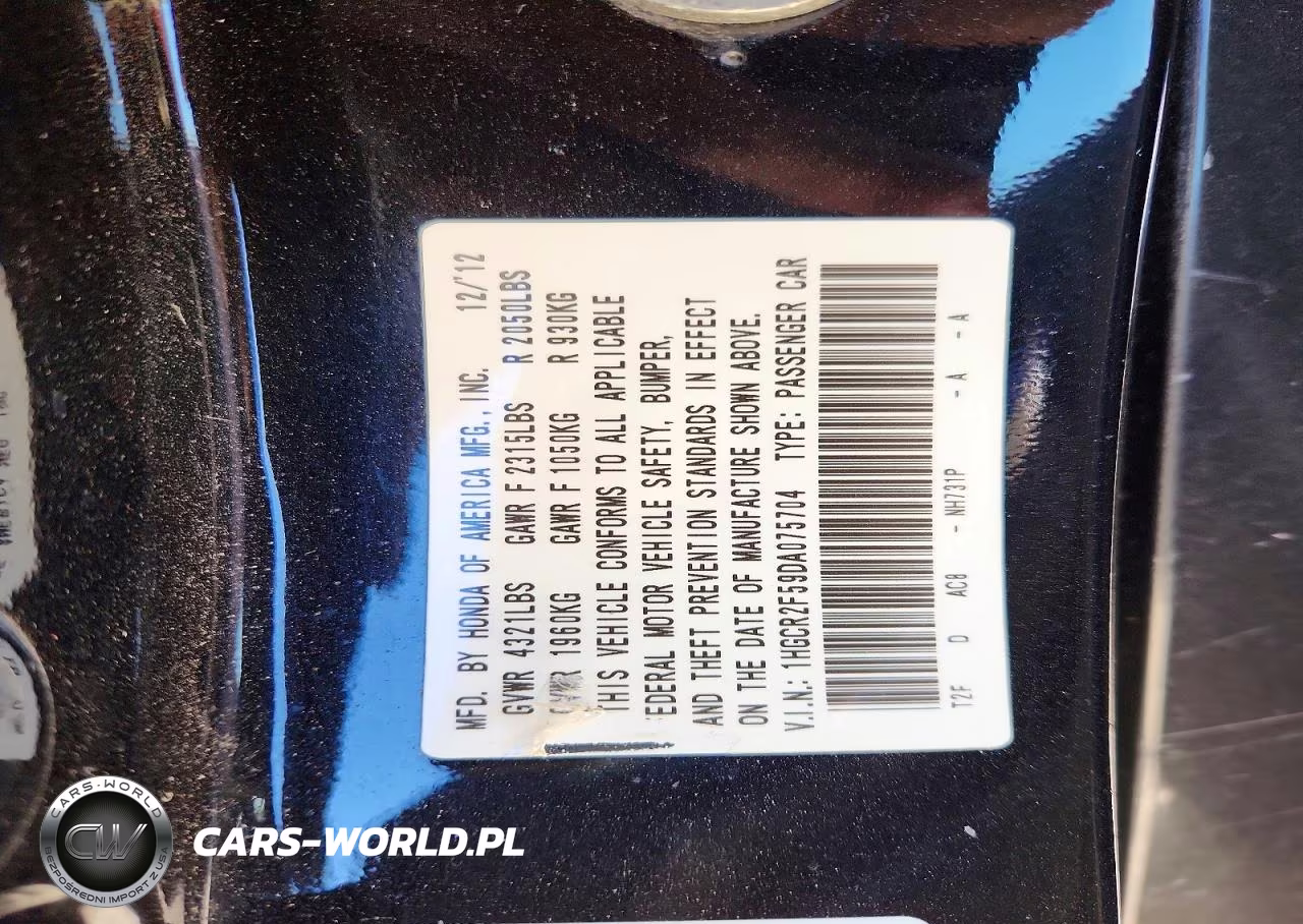2013 Honda Accord Sport VIN:1HGCR2F59DA075704 - 13
