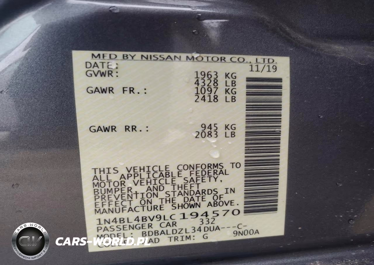 2020 Nissan Altima S VIN:1N4BL4BV9LC194570 - 12