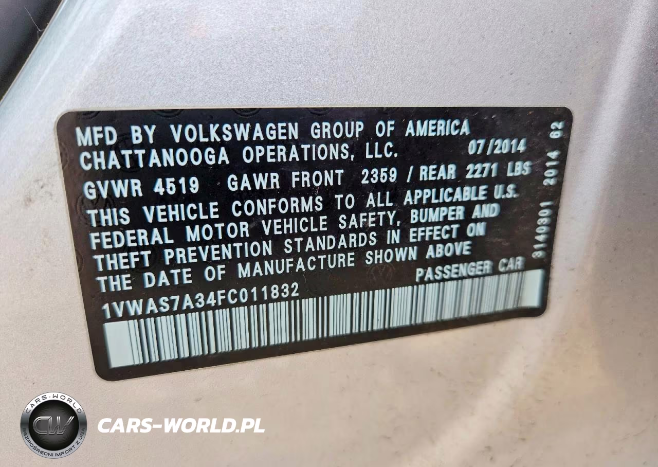 2015 Volkswagen Passat S VIN:1VWAS7A34FC011832 - 12