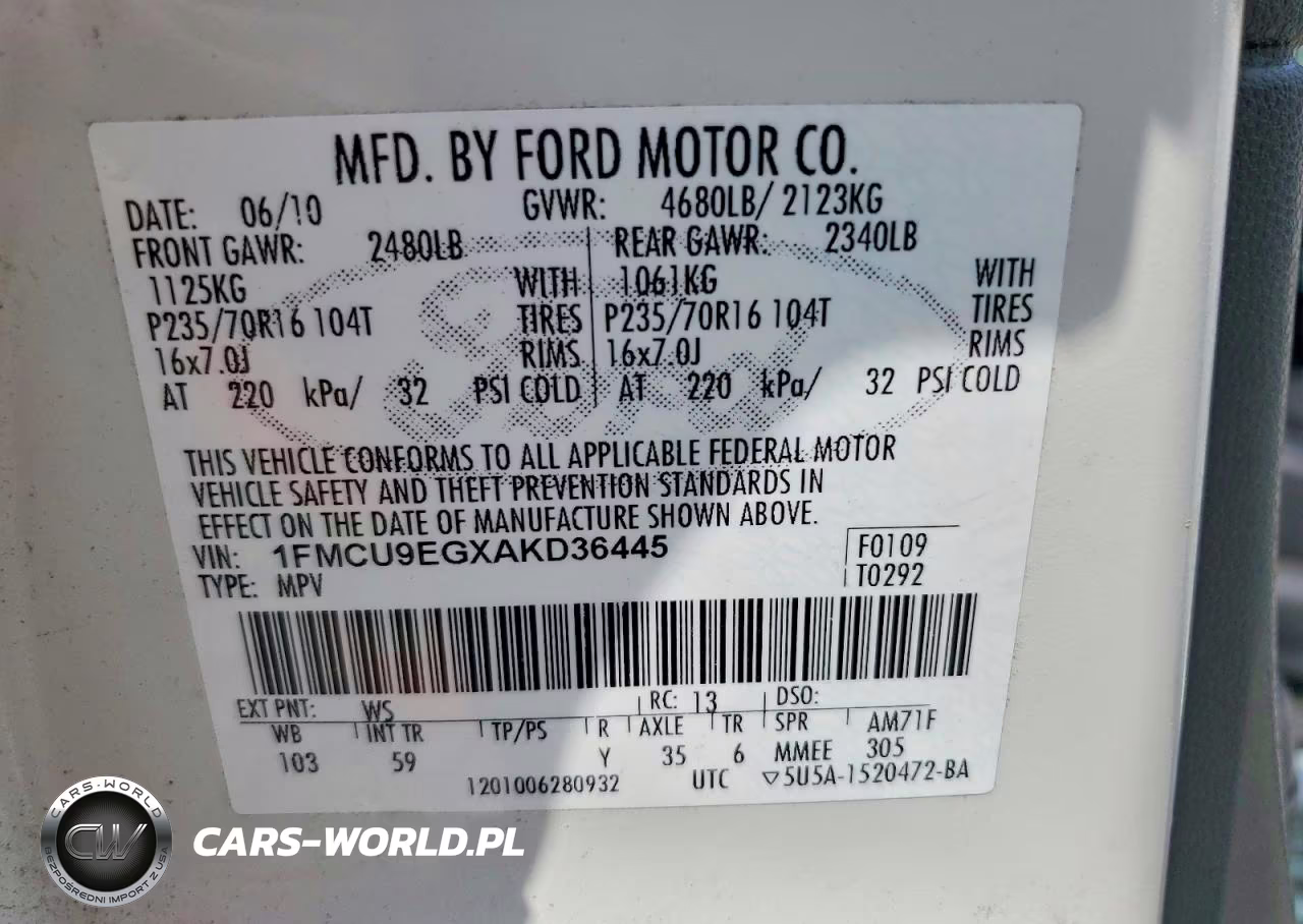 2010 Ford Escape Limited VIN:1FMCU9EGXAKD36445 - 13