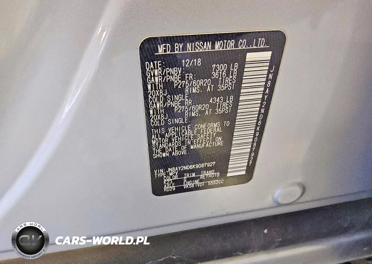 2019 Nissan Armada Sl VIN:JN8AY2ND6K9087927 - 13