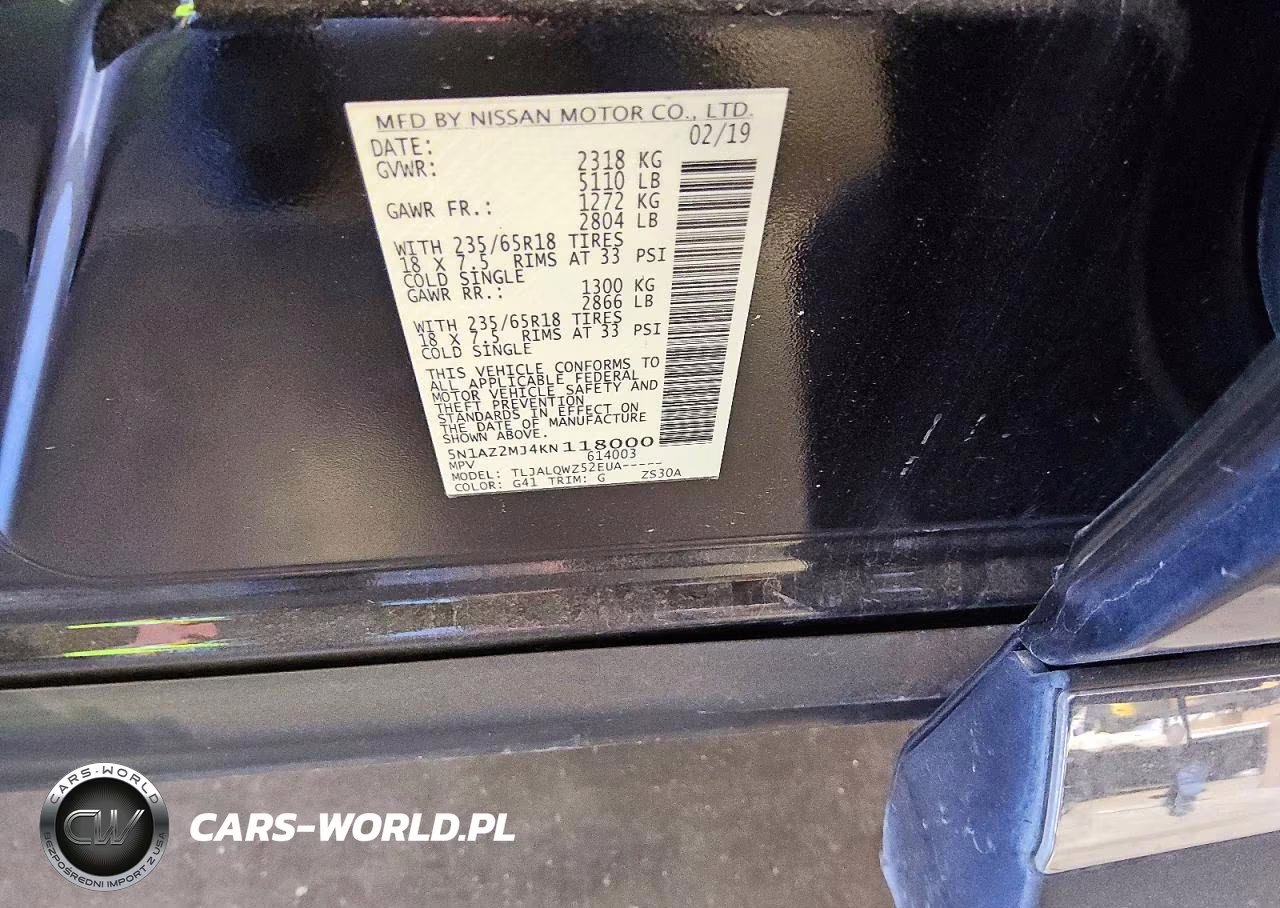 2019 Nissan Murano Sv VIN:5N1AZ2MJ4KN118000 - 13