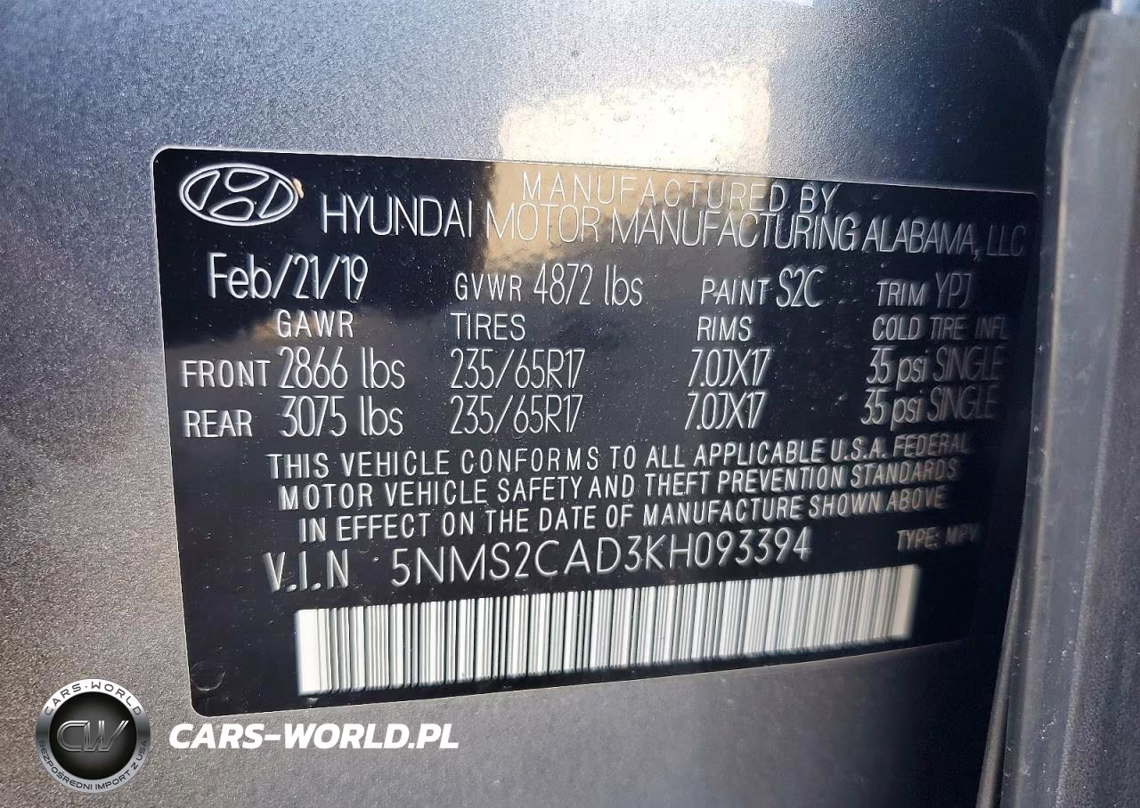 2019 Hyundai Santa Fe VIN:5NMS2CAD3KH093394 - 12