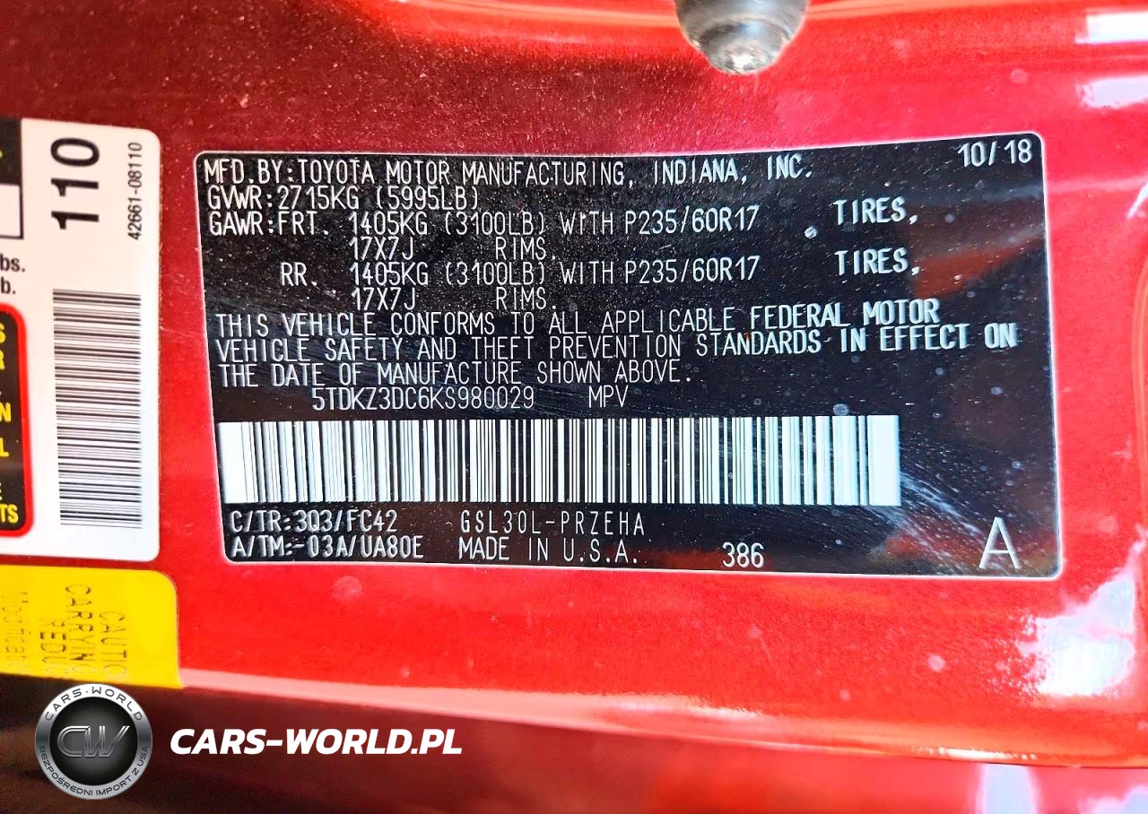 2019 Toyota Sienna Le VIN:5TDKZ3DC6KS980029 - 14