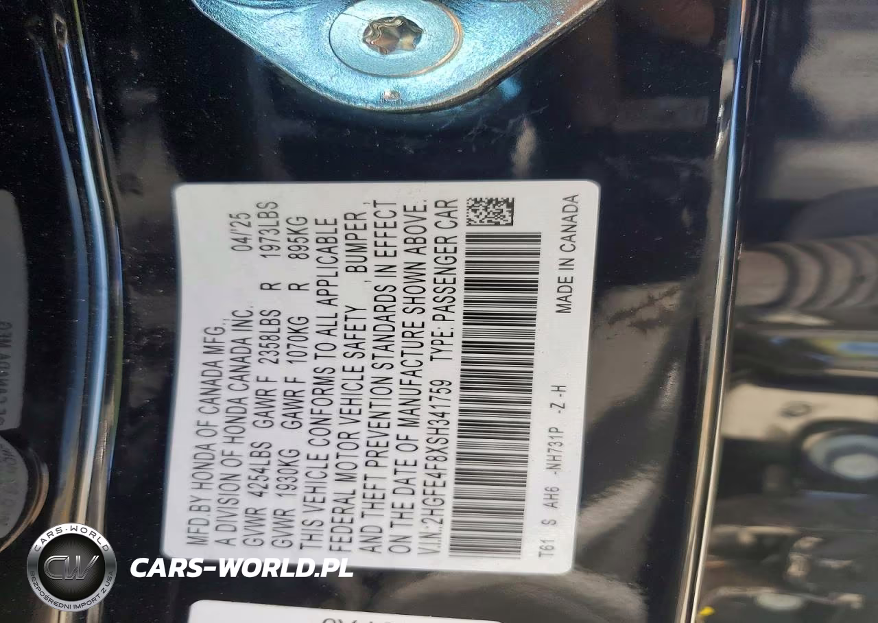 2025 Honda Civic Sport VIN:2HGFE4F8XSH341759 - 12