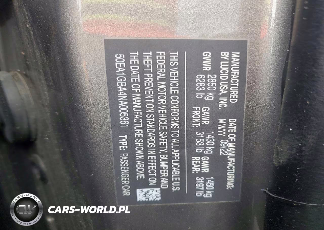 2022 Lucid Motors Air Grand Touring VIN:50EA1GBA4NA005361 - 12
