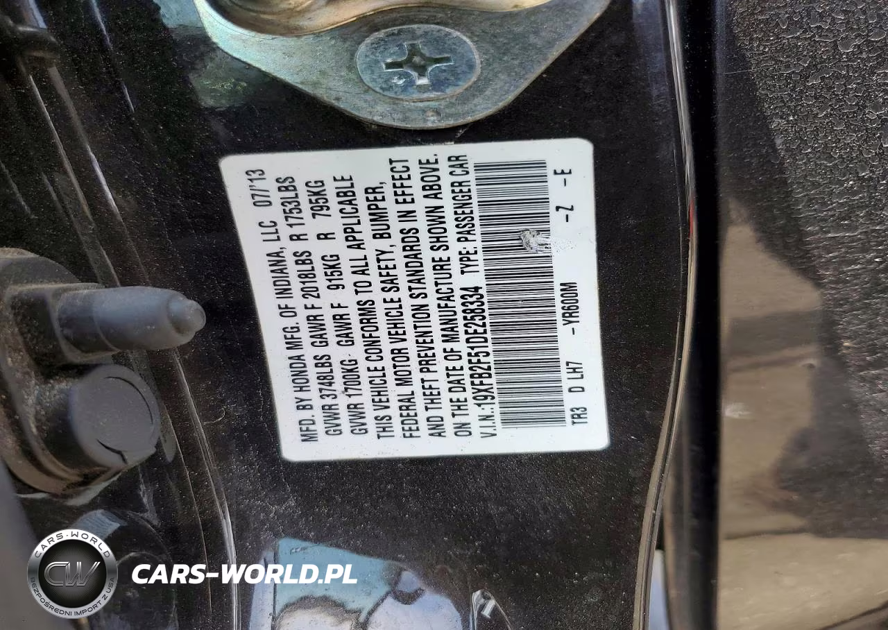 2013 Honda Civic Lx VIN:19XFB2F51DE258334 - 12