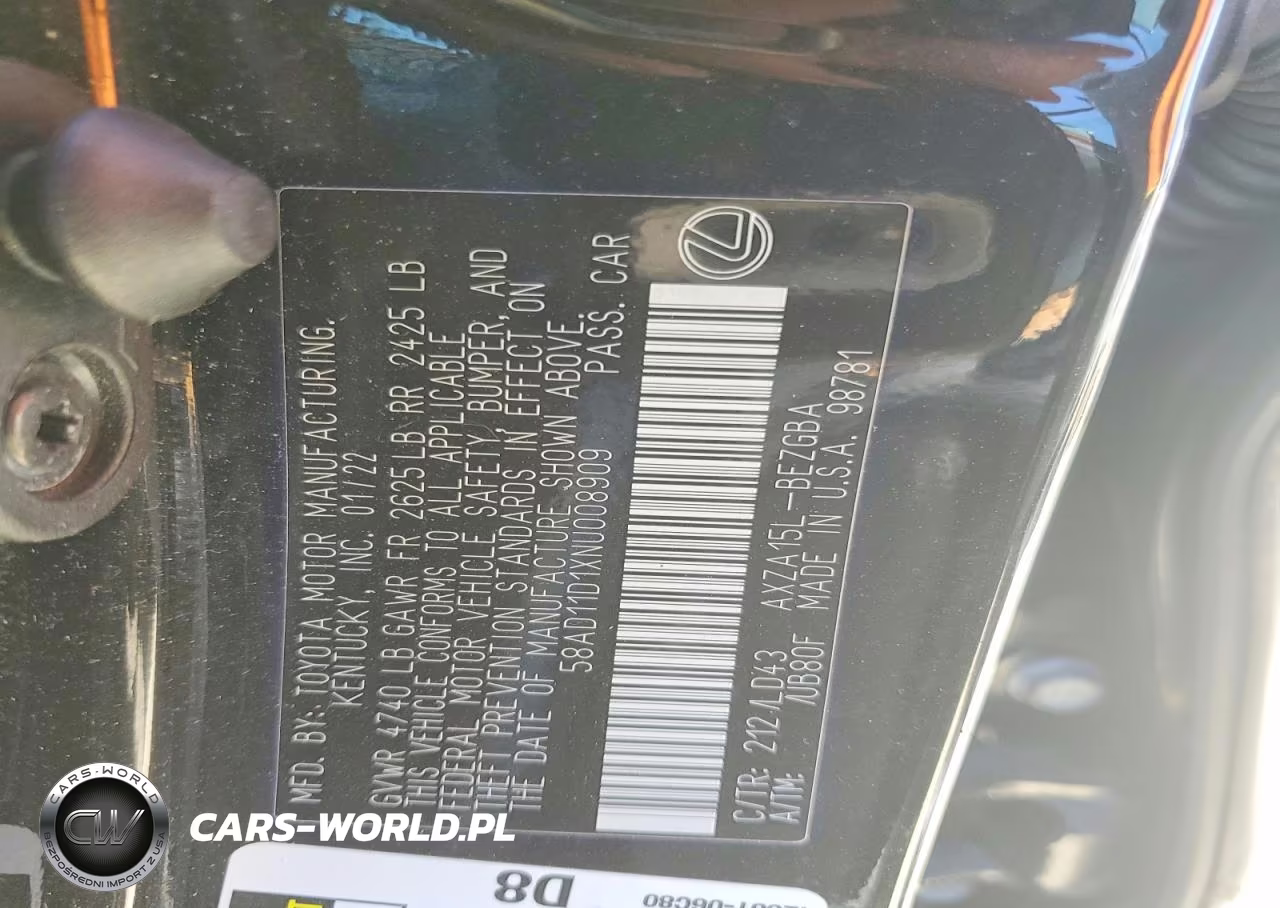 2022 Lexus Es 250 Base VIN:58AD11D1XNU008909 - 12