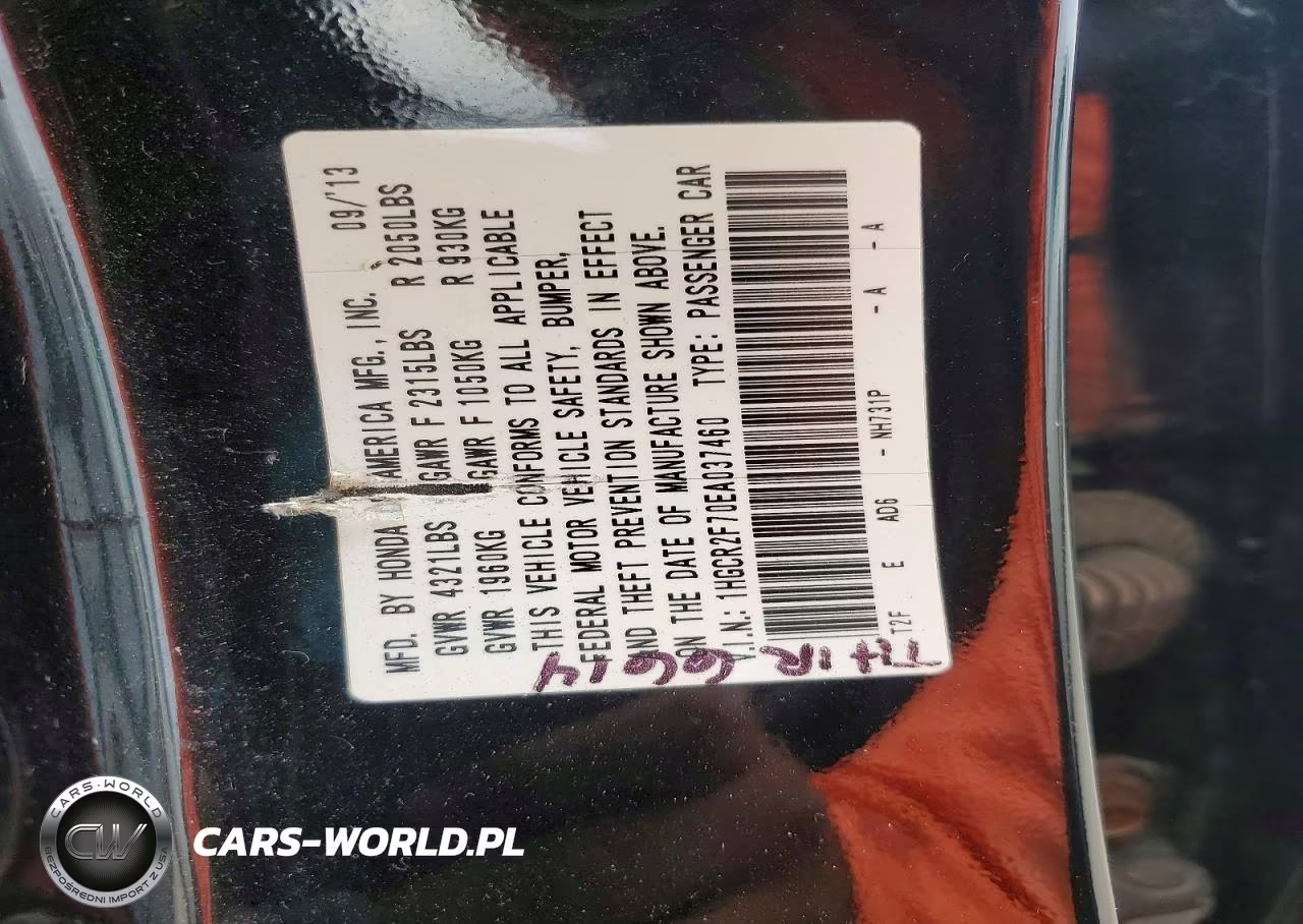 2014 Honda Accord Ex VIN:1HGCR2F70EA037460 - 12
