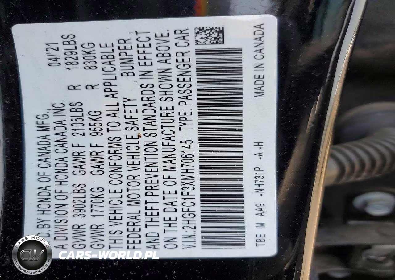 2021 Honda Civic Ex VIN:2HGFC1F3XMH706145 - 12