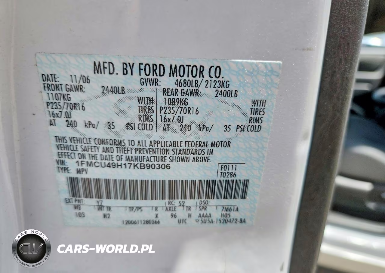 2007 Ford Escape Hev VIN:1FMCU49H17KB90306 - 12
