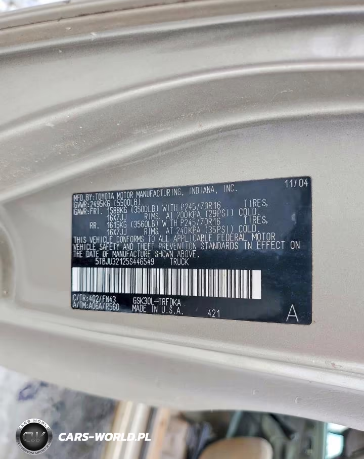 2005 Toyota Tundra Base VIN:5TBJU32125S446549 - 12