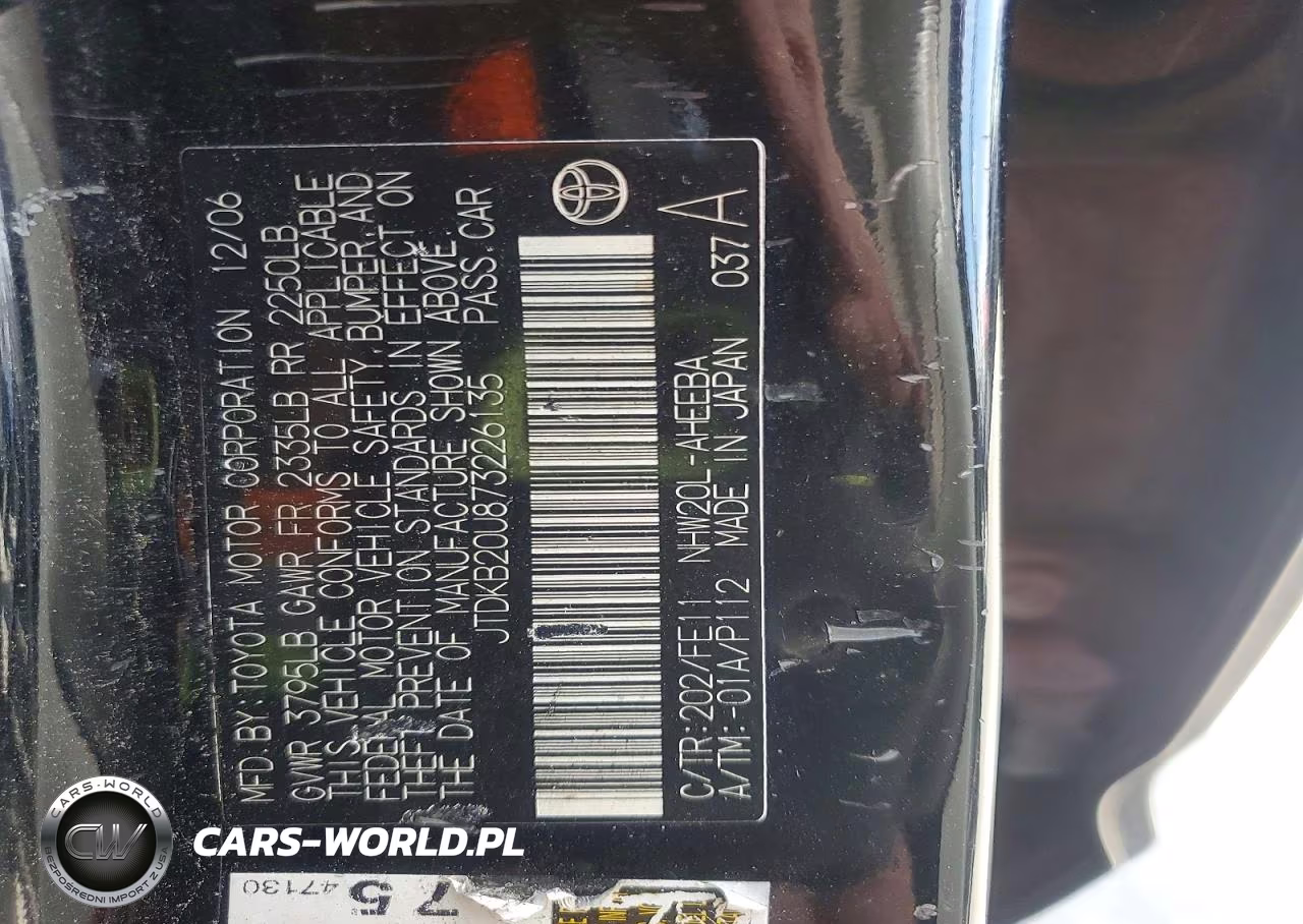 2007 Toyota Prius Base VIN:JTDKB20U873226135 - 12